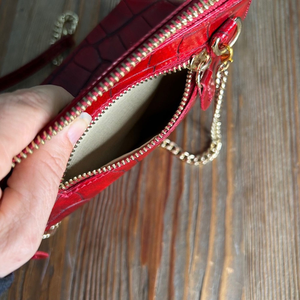 Pratesi Firenze Red Croc Embossed Leather Crossbody purse Bag Made in Italy Gold - Picture 13 of 14